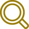 An icon depicting a magnifying glass with a brown handle and frame, set against a transparent background.